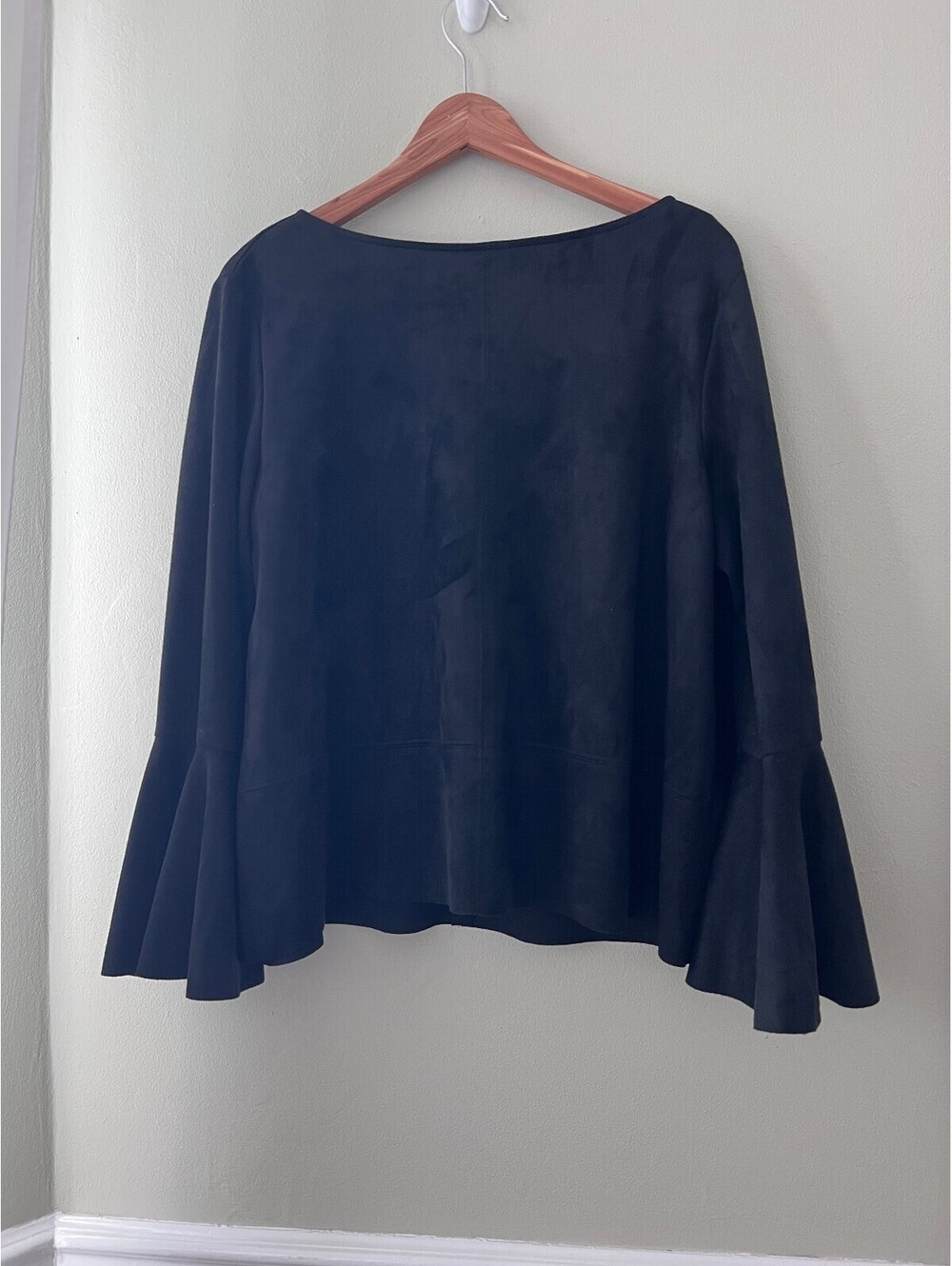 Karen Kane Black Faux Suede Bell Sleeve Blouse XL